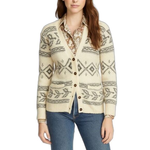 Polo by Ralph Lauren Sweaters - Polo Ralph Lauren Ivory Taupe Nordic Southwestern Wool V-Neck Cardigan Size L